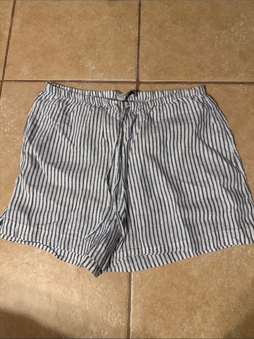 & Other Stories Blue and White Striped High-Waist Shorts